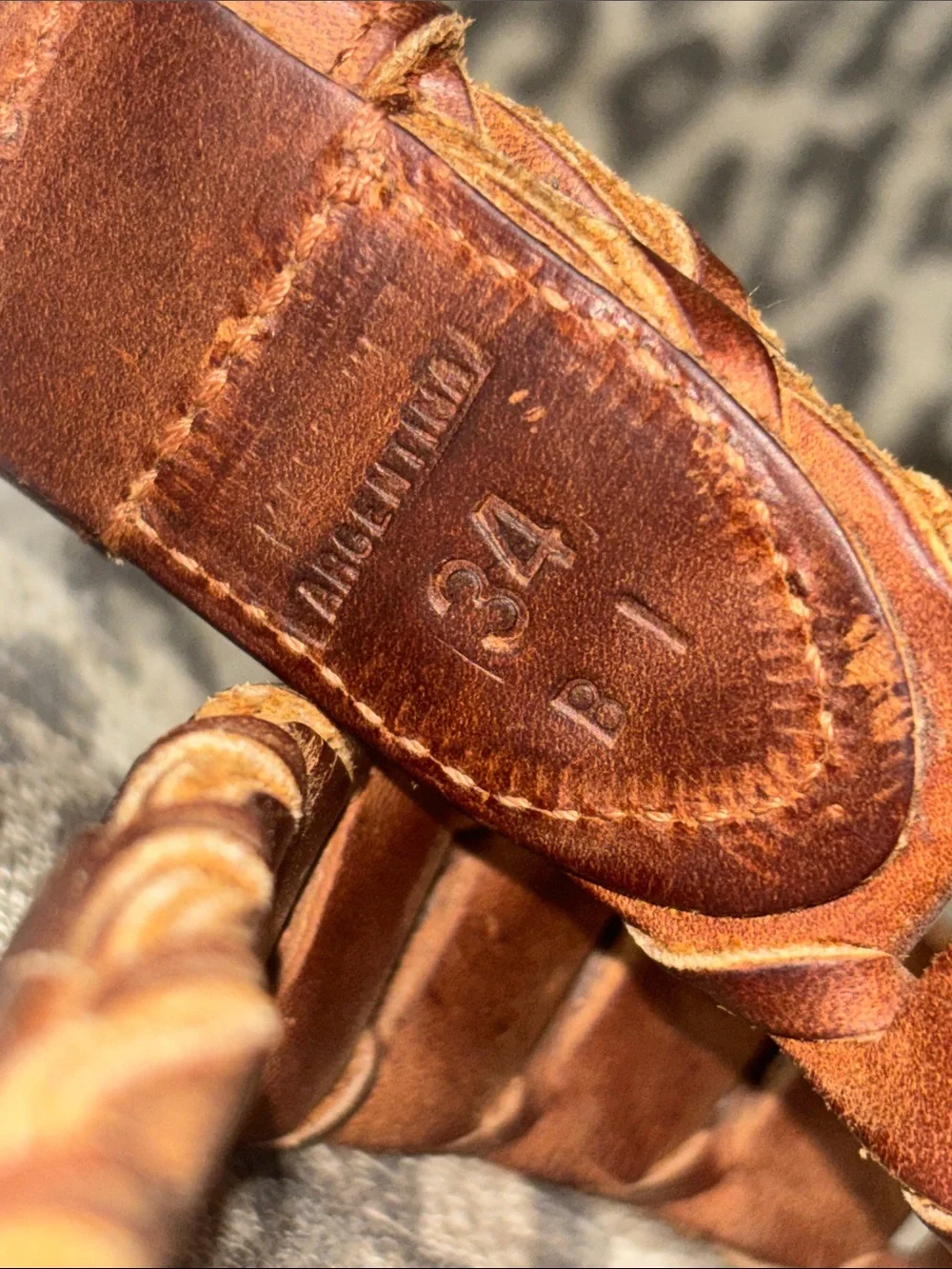 Distressed braided leather belt Argentina leather brushed nickle buckle men’s 34